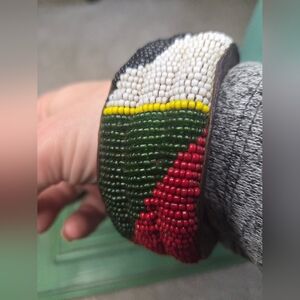 Vntg African Tribal Handbeaded Leather Cuff Bangle